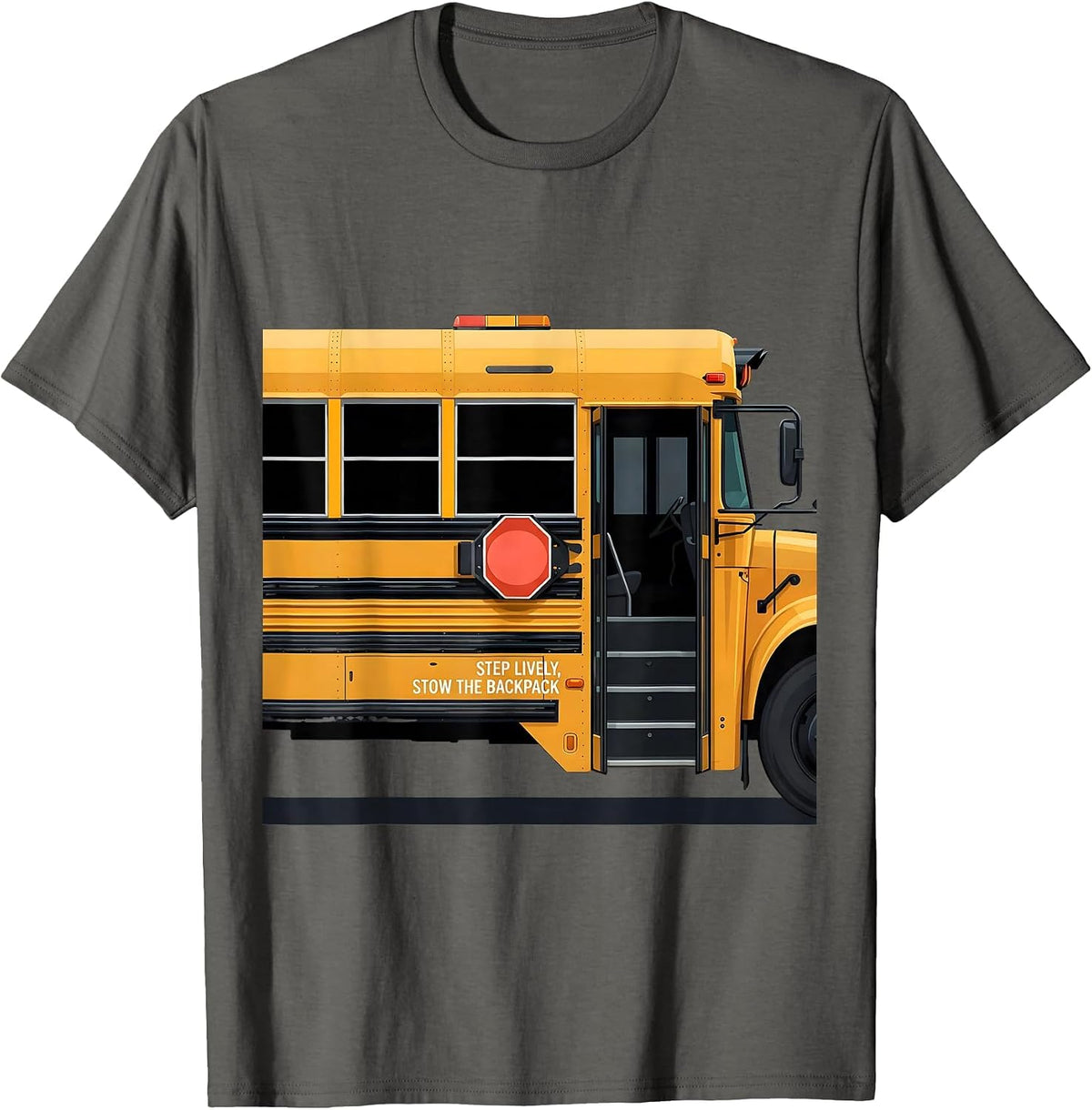 Men's Step Lively Stow The Backpack Funny School Bus Driver T-Shirt - Asphalt Grey