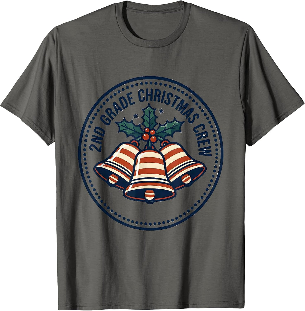 Men's 2nd Grade Christmas Crew Funny Teacher Holiday Squad T-Shirt - Asphalt Grey