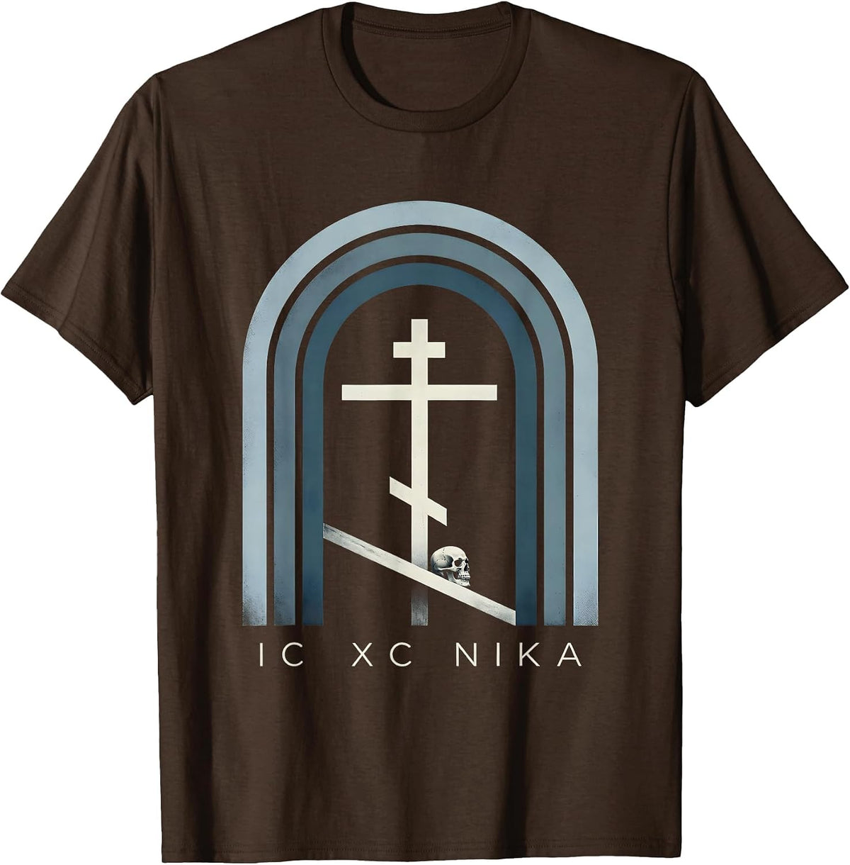 Men's IC XC NIKA Tactile Monochrome Eastern Orthodox Cross T-Shirt - Brown