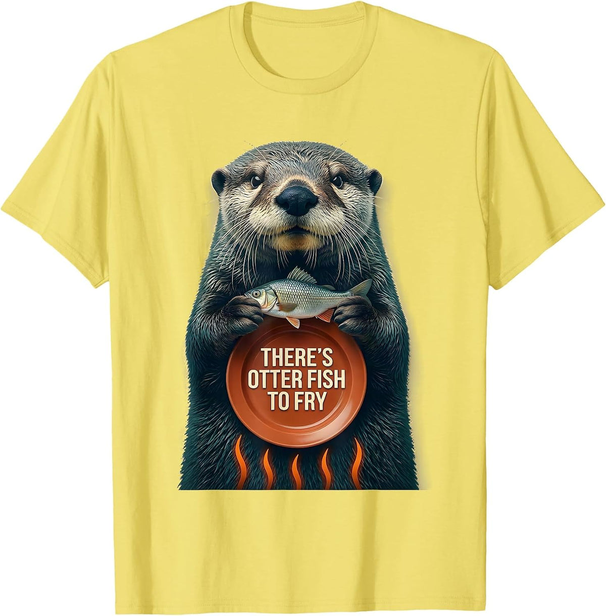 Men's There's Otter Fish To Fry Paper Cutout Cute Otter Lover T-Shirt - Lemon Yellow