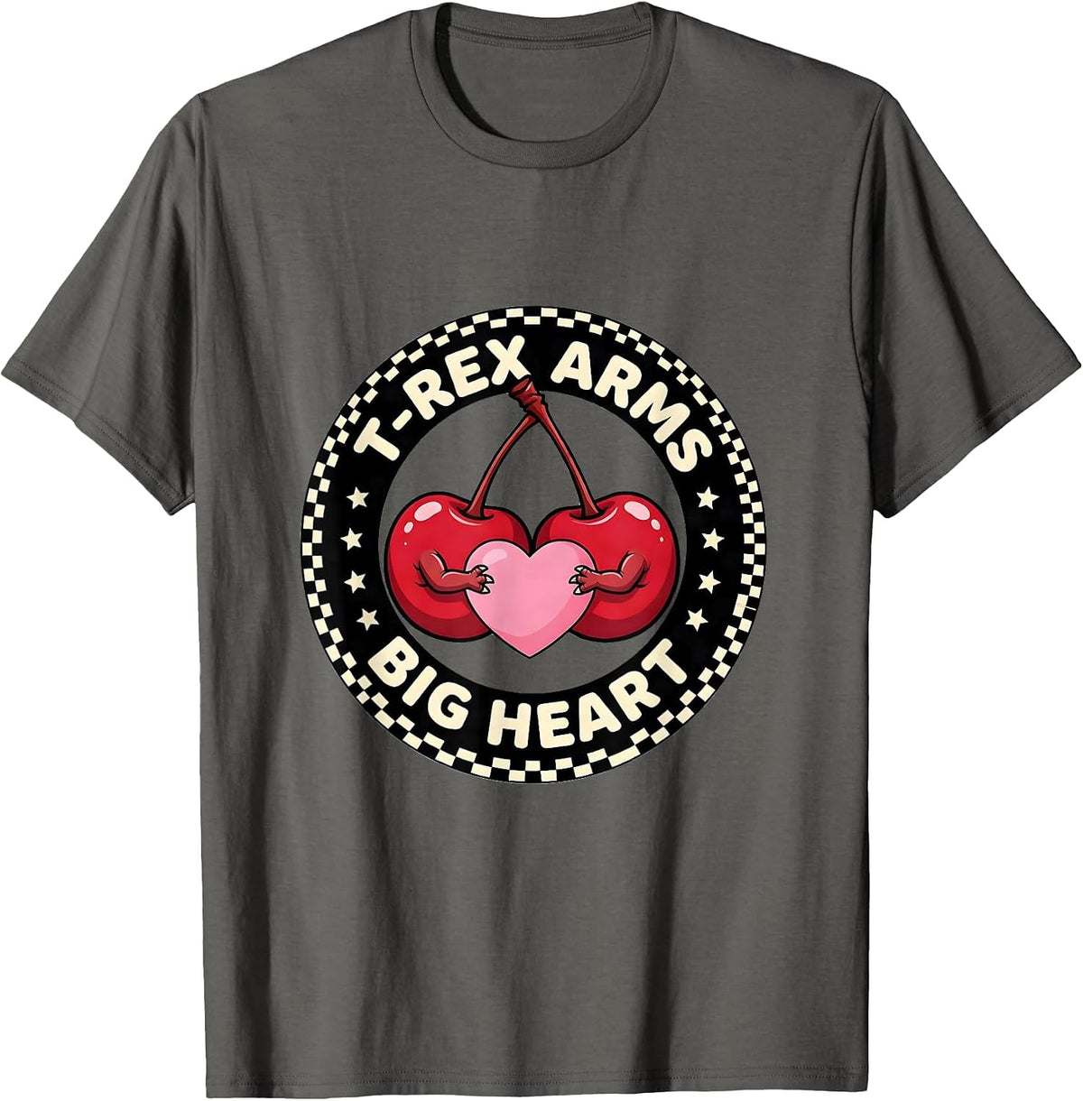 T-Rex Arms Big Heart Funny Dinosaur Design T-Shirt - Asphalt Grey