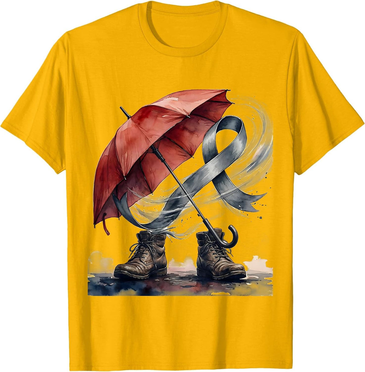 Watercolor Umbrella Parkinson's Awareness Support Gift T-Shirt - Golden Yellow