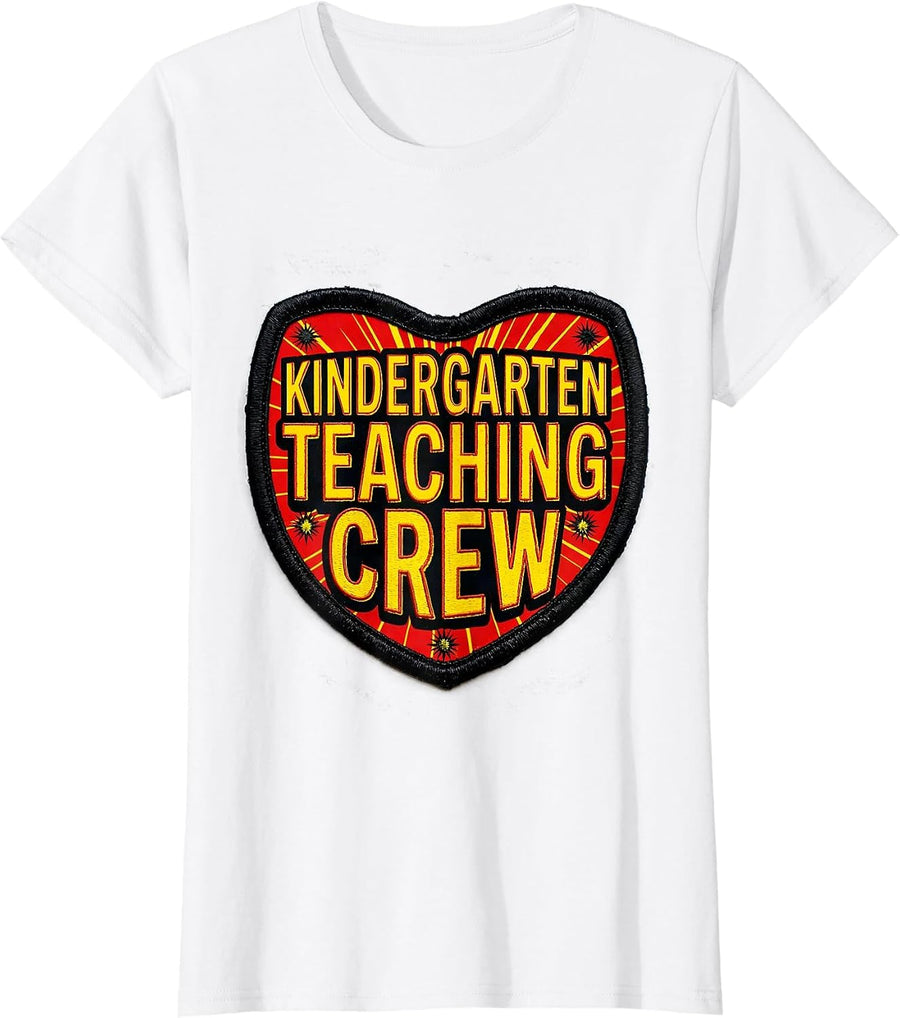 Women's Kindergarten Teaching Crew Pop Art Teacher Crew Workwear T-Shirt - White