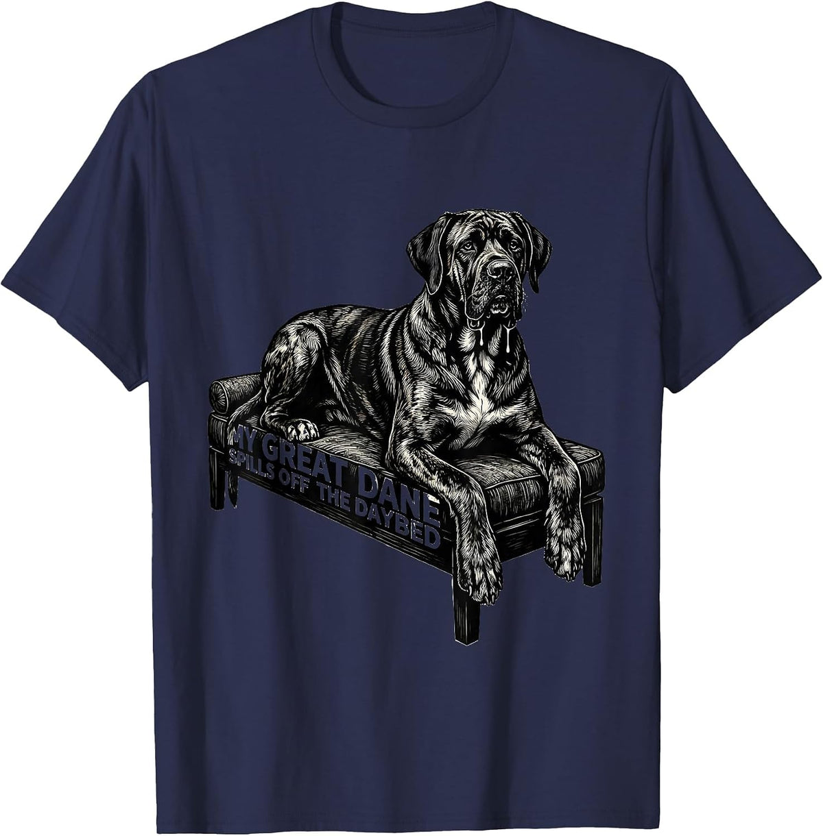 My Great Dane Spills Off The Daybed Funny Dog Mom Dog Dad T-Shirt - Navy Blue