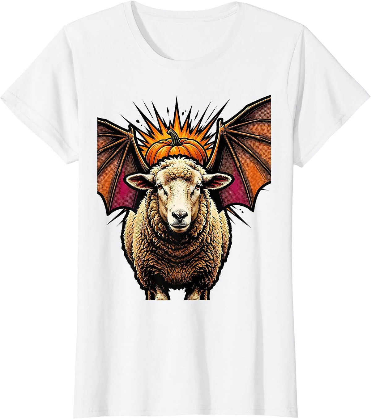 Cardboard Bat Sheep Pop Art Halloween Costume Humor T-Shirt - White