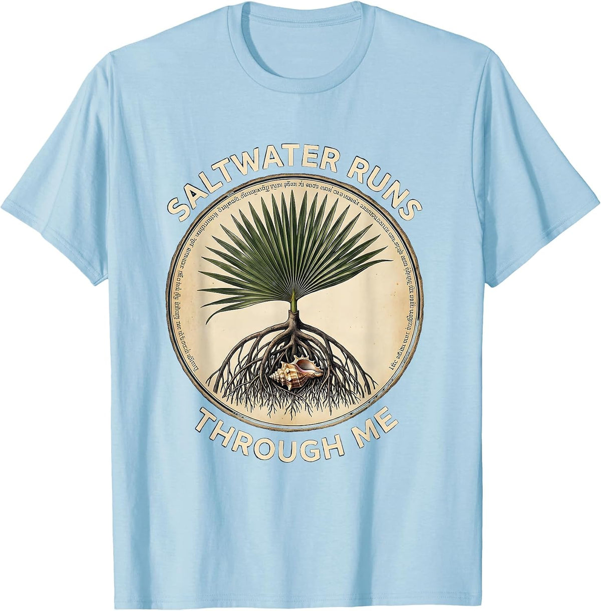 Saltwater Runs Through Me Caribbean Design T-Shirt, Men, Baby Blue, Small - As Pictured