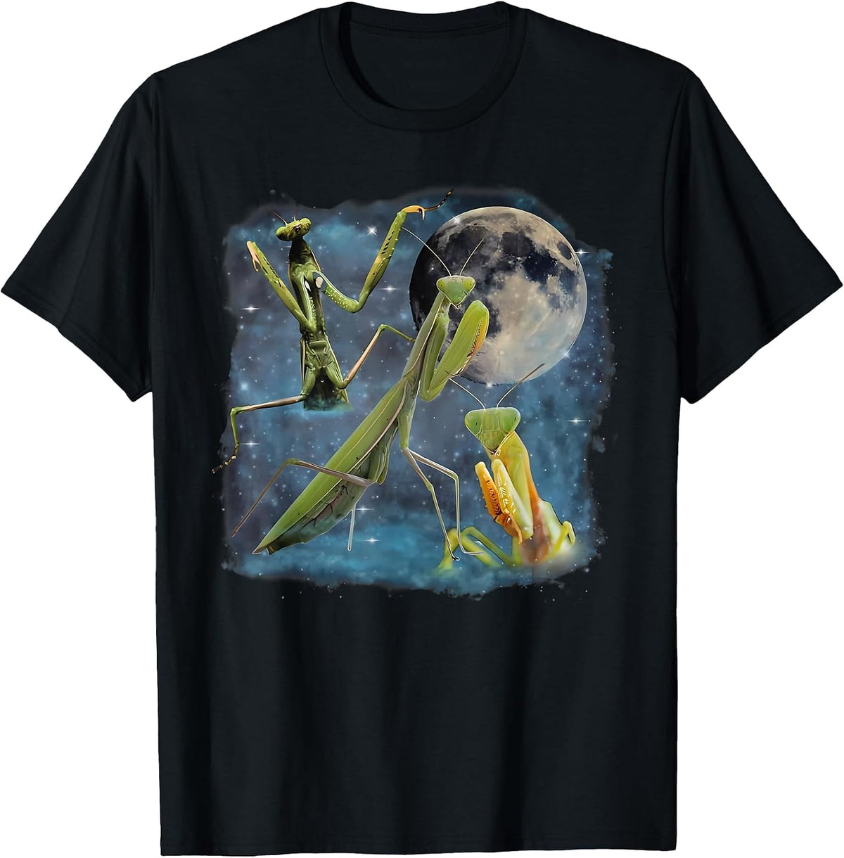 3 Praying Mantis Howling The Moon Entomologist Insect Lover T-Shirt - Black