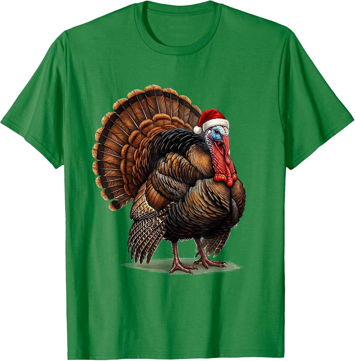 Men's Turkey Santa Hat Farm Animal Christmas Humor T-Shirt - Kelly Green