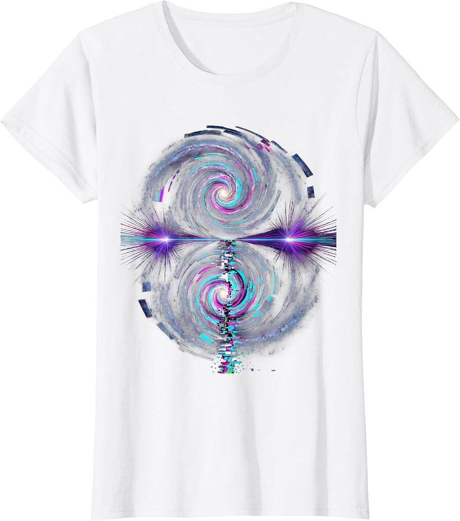 Women's Spiral Galaxy Ocean Reflection Cosmic Art T-Shirt - White