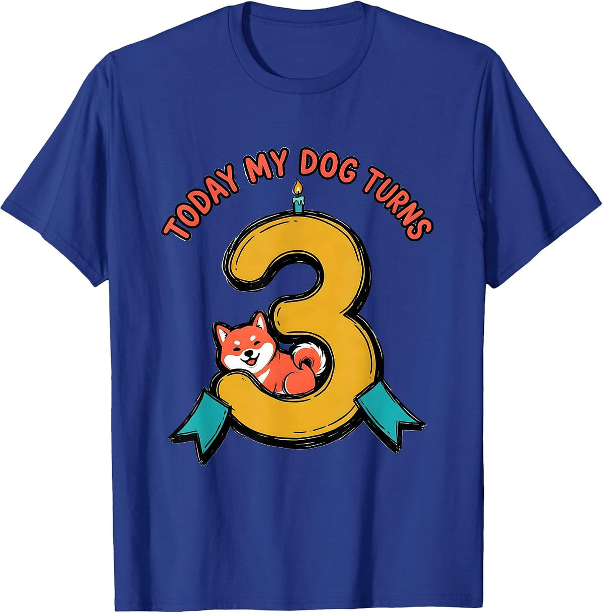 Men's Today My Dog Turns 3 Funny Dog Birthday Party Outfit T-Shirt - Royal Blue