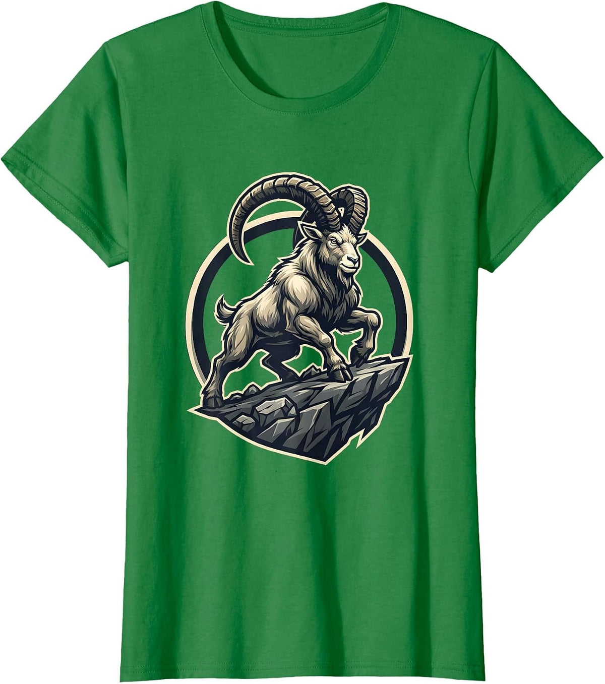 Mountain Goat Sheer Cliff Edge Balance Illustration T-Shirt - Kelly Green