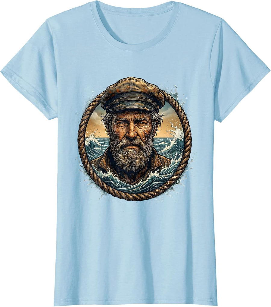 Women's Salty Old Fisherman Squinting in Sea Spray T-Shirt - Baby Blue