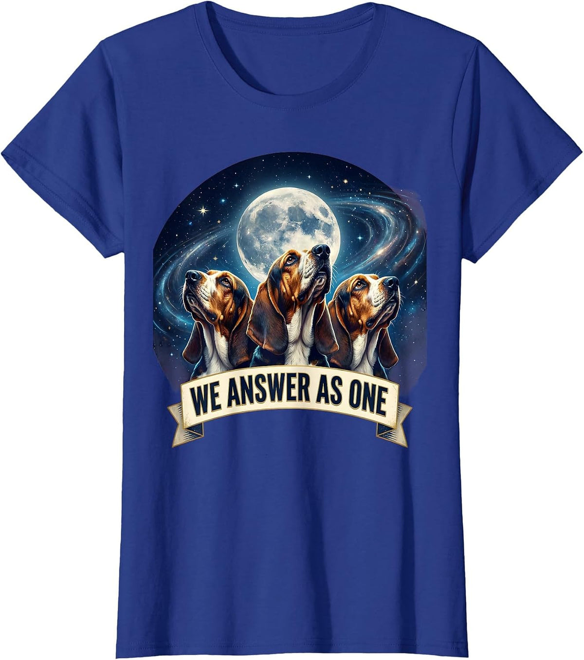 Women's We Answer As One Cosmic Basset Hound Funny Animal Meme T-Shirt - Royal Blue