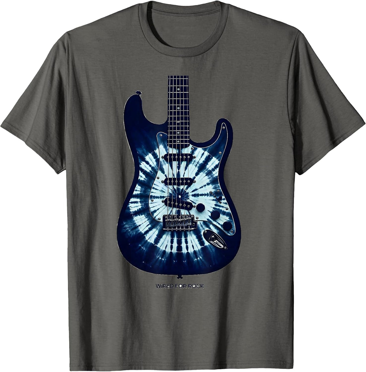 Wired for Rock Electric Guitar Music Design T-Shirt - Asphalt Grey