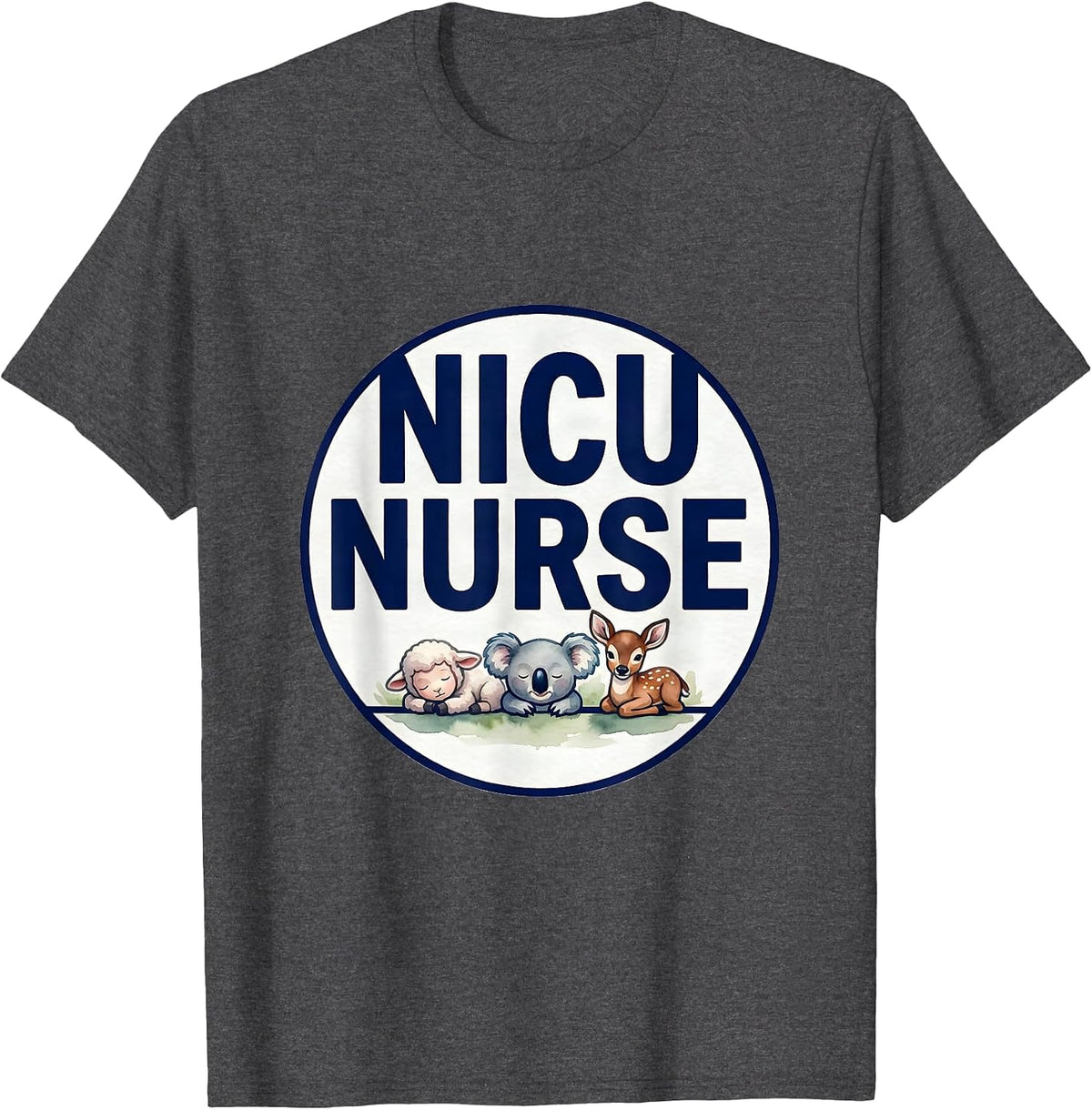 NICU Nurse Watercolor Cute Animal Pediatric Nurse T-Shirt - Dark Heather Grey