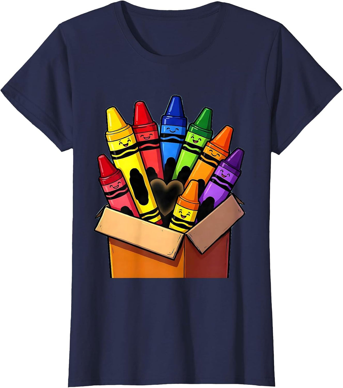 Women's 2nd Grade Teacher Crayon Box Graphic T-Shirt - Navy Blue