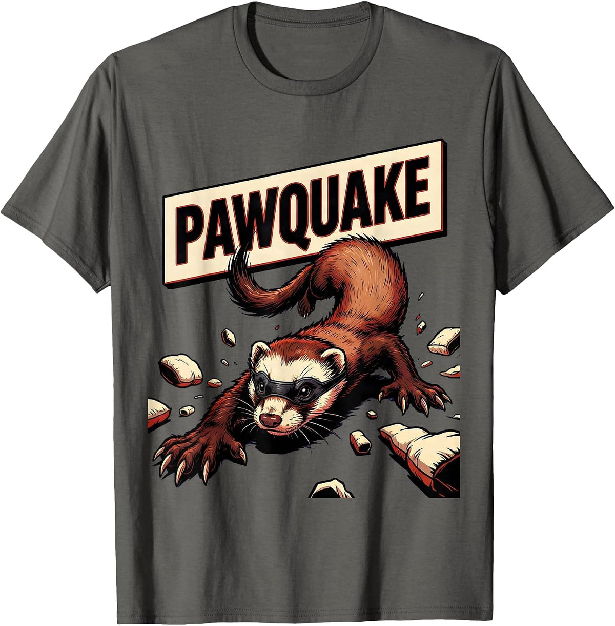 Men's Pawquake Cartoon Ferret Lover Gift T-Shirt - Asphalt Grey
