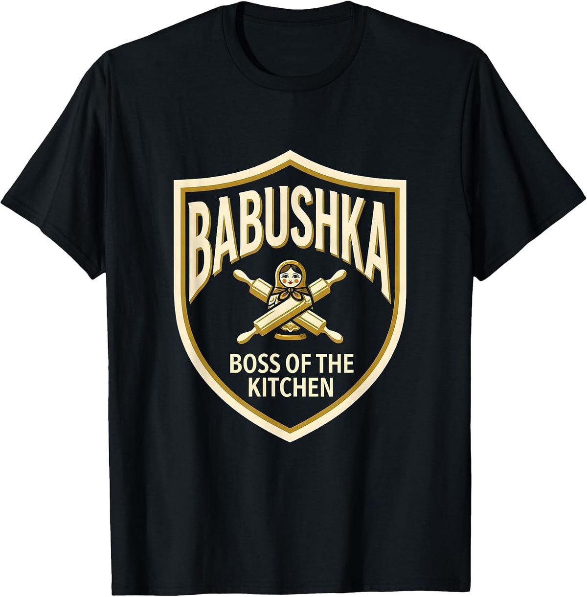 Men's Babushka — Boss Of The Kitchen Funny Russian Heritage Gift T-Shirt - Black