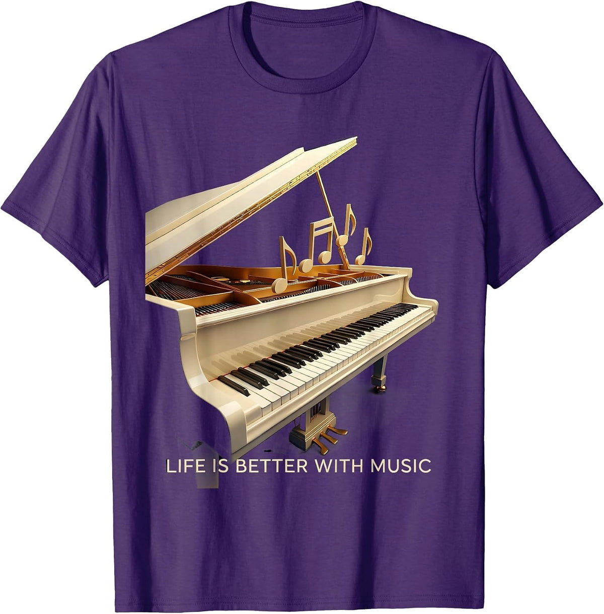 Life Is Better With Music Teacher Design T-Shirt - Purple
