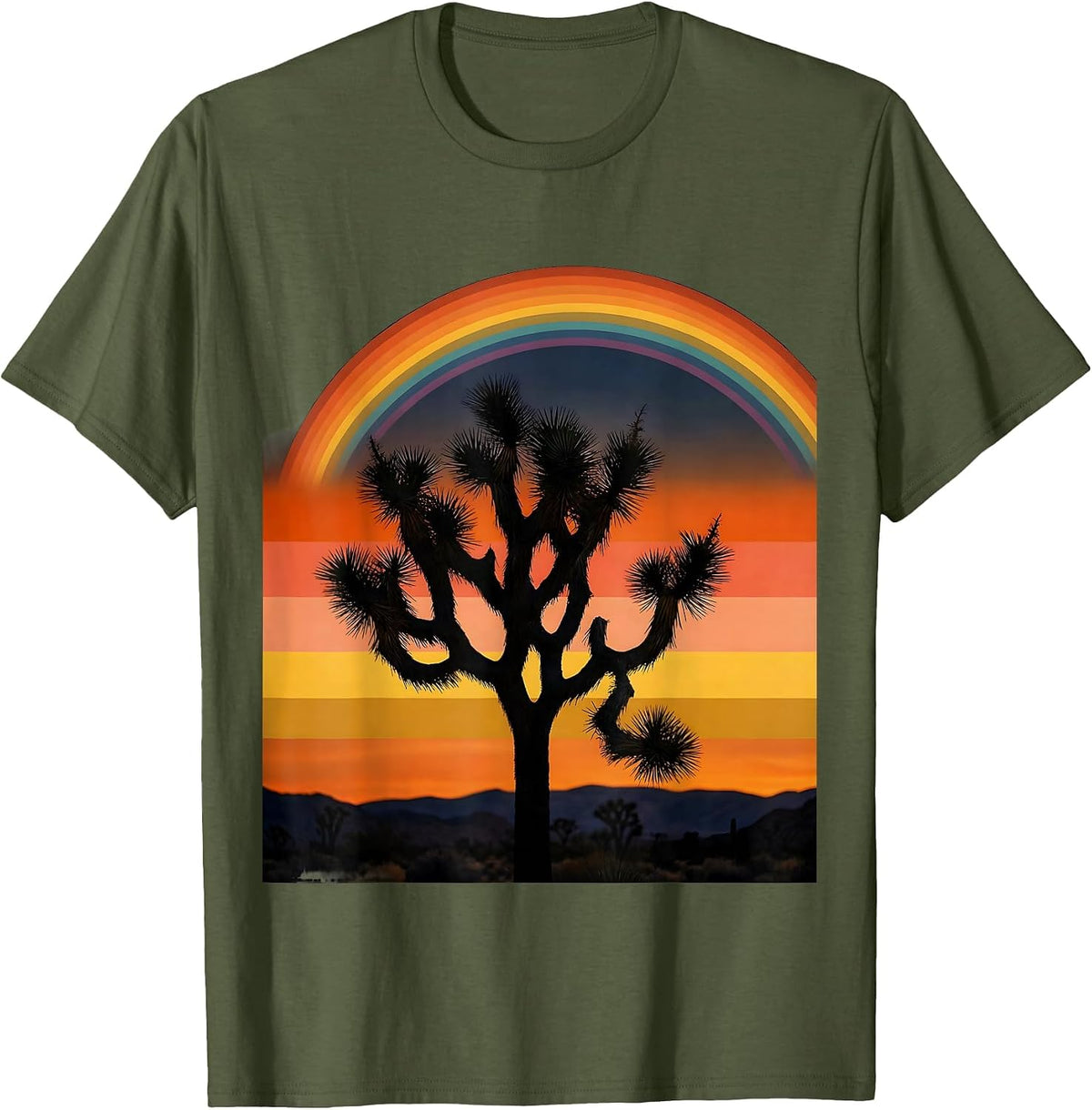 Joshua Tree Milky Way California Night Sky T-Shirt - Olive Green