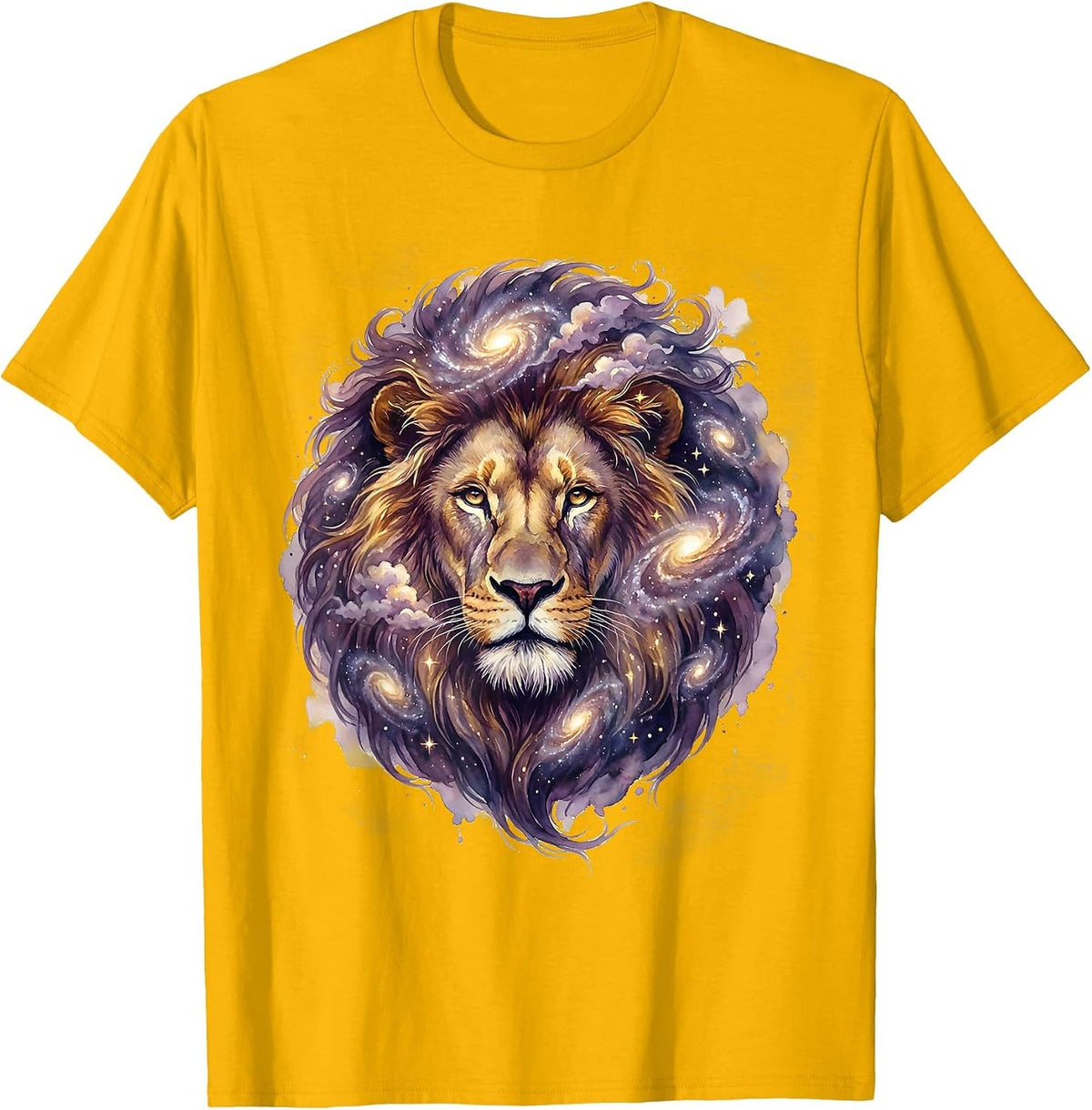 Men's Cosmic Lion Galaxy Mane Illustration T-Shirt - Golden Yellow