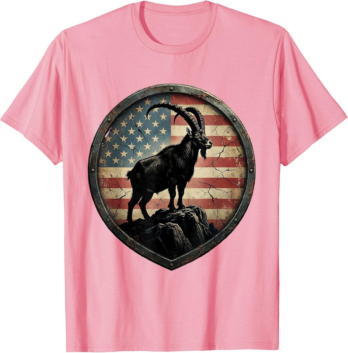 Men's Patriotic Mountain Goat Red White and Blue T-Shirt - Pink