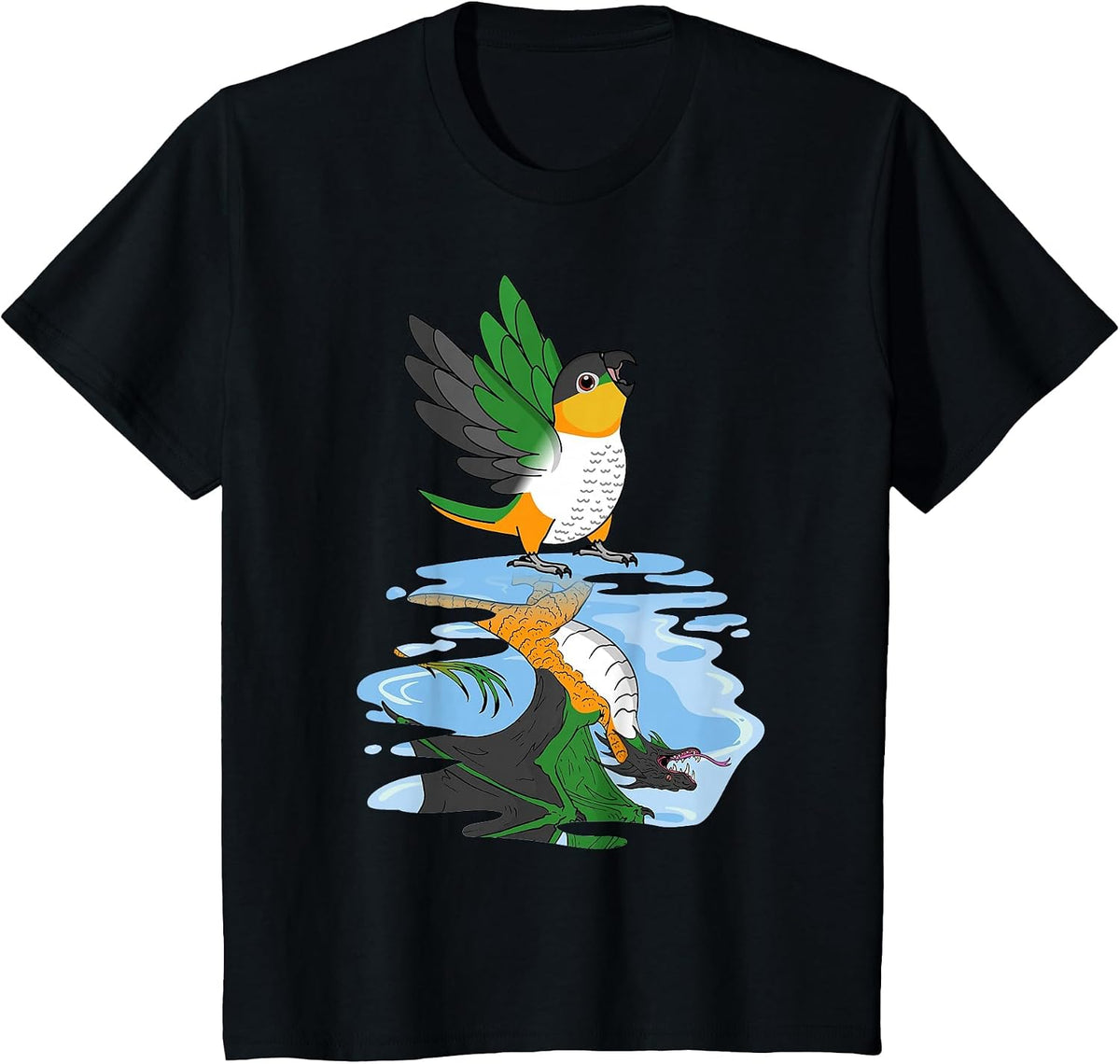 Parrot & Dragon Reflection I Black-Headed Caique T-Shirt - Black