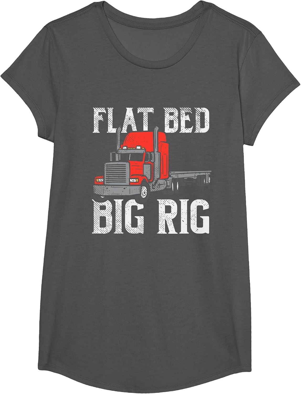 Flat Bed Big Rig Truck Driver Hauler Flatbed Trucker T-Shirt - Girls Asphalt Grey