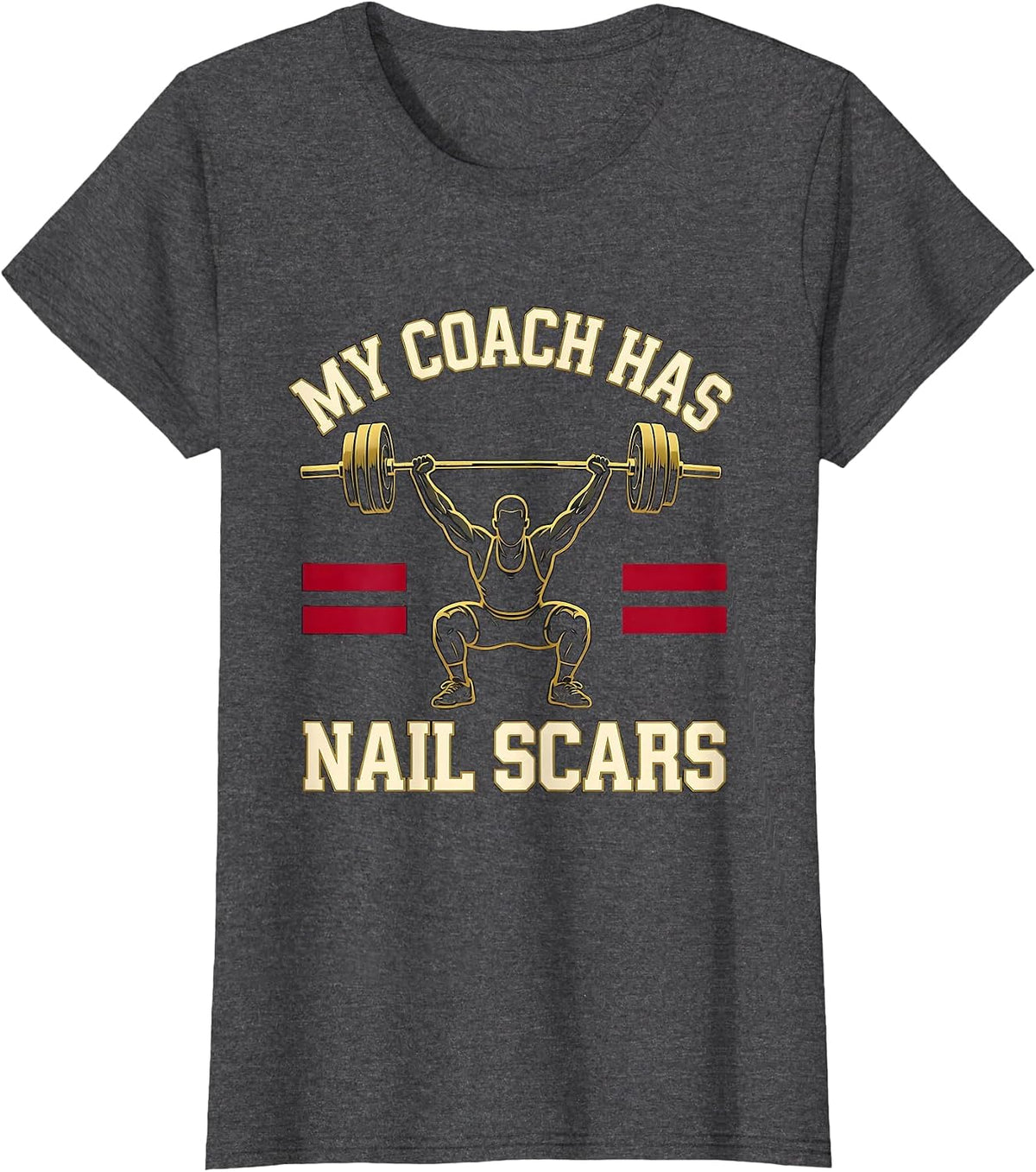 Women's My Coach Has Nail Scars Funny Christian Gym Weightlifter T-Shirt - Dark Heather Grey