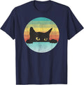 Retro Black Cat – Vintage Funny Cute Kitty T-Shirt - Navy Blue