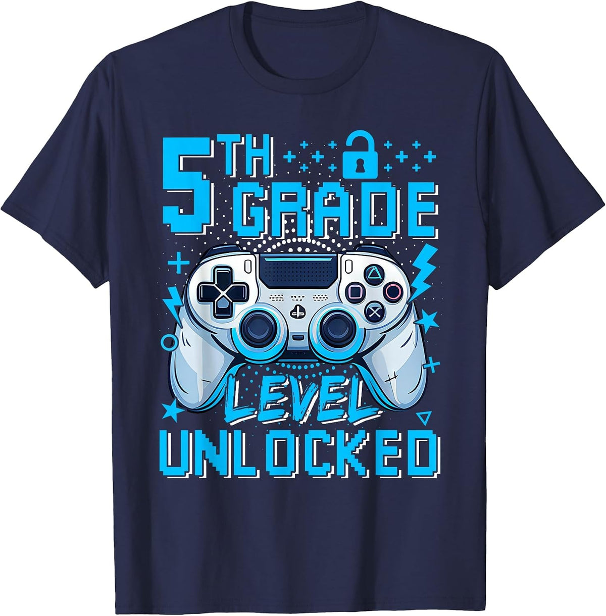 5th Grade Level Unlocked Video Game First Day Boy Kid T-Shirt - Navy Blue