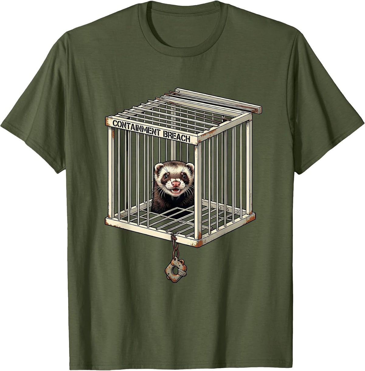 Containment Breach Ferret Lover Funny Gift Ferret Owner T-Shirt - Olive Green