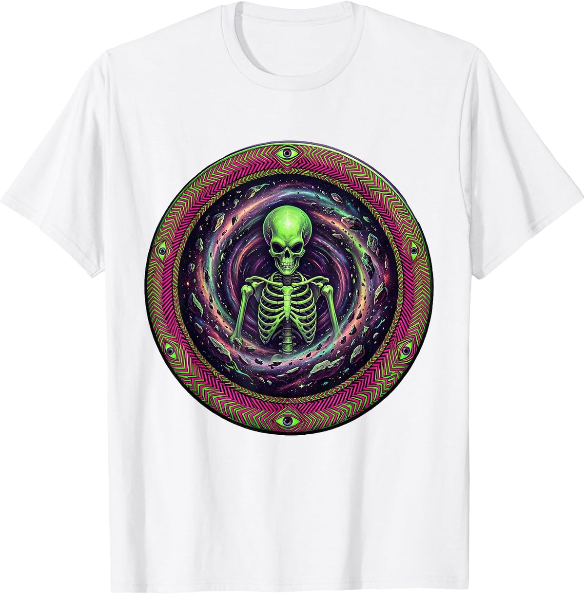 Men's Skeleton Alien Floating in Deep Space Debris T-Shirt - White