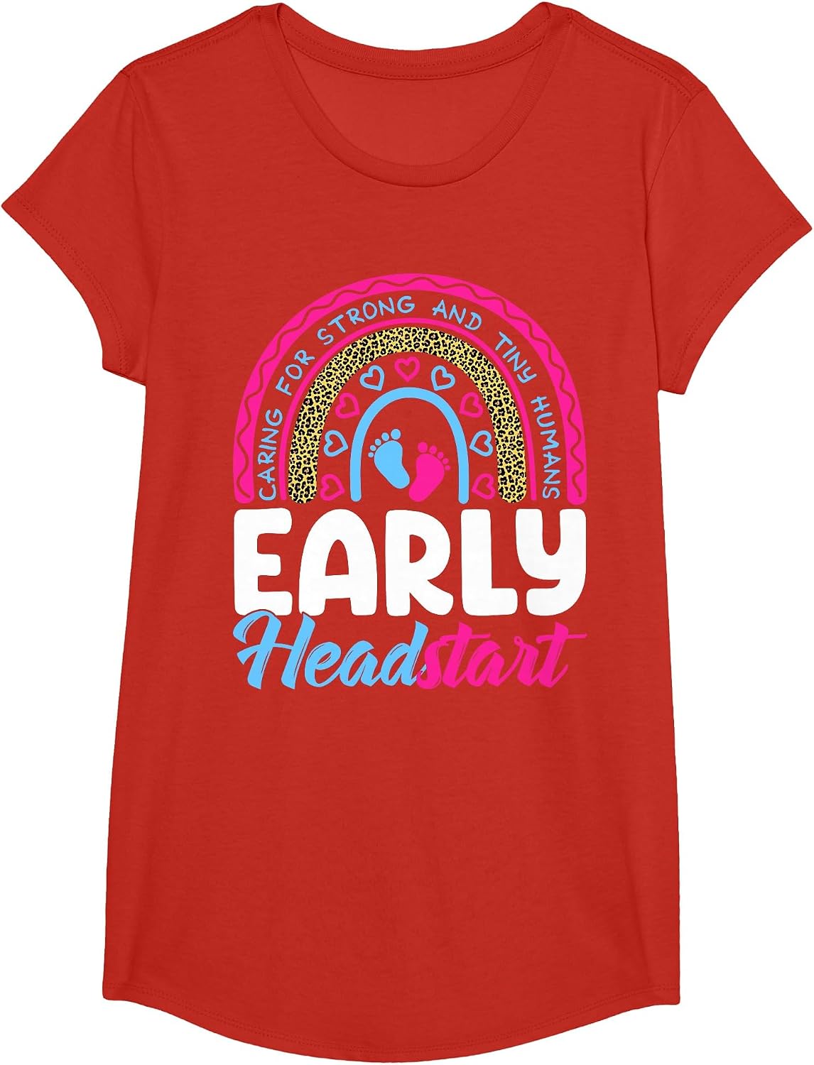 Early Headstart Teacher Head Start Leopard Back to School T-Shirt - Girls Red