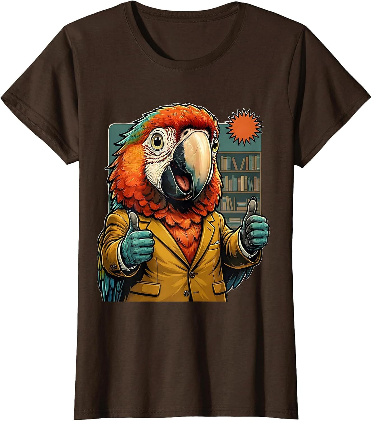 Women's Funny Parrot Zoom Meeting Background Graphic T-Shirt - Brown