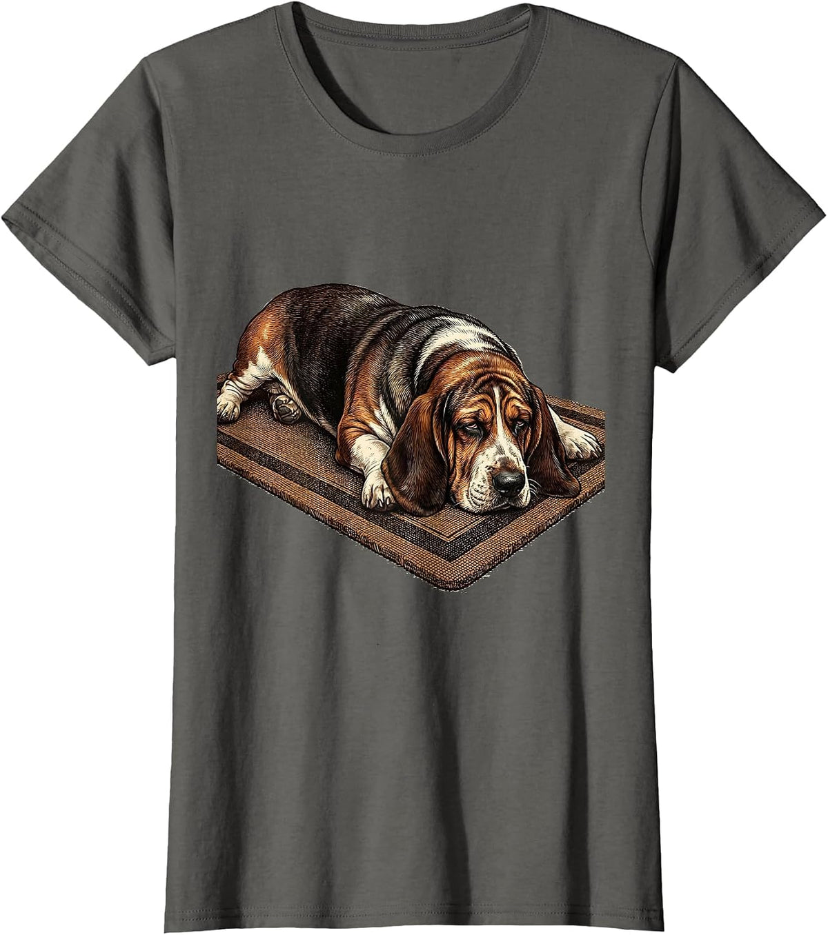 Women's Basset Hound Sprawled Deadpan Humor Dog Lover T-Shirt - Asphalt Grey