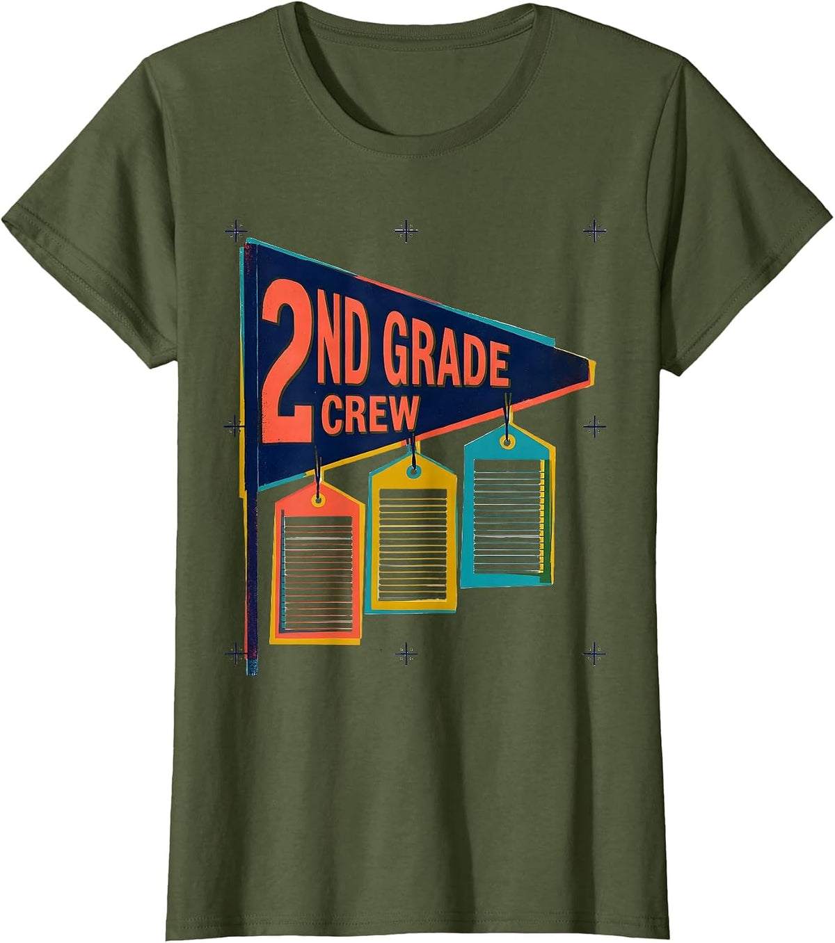 Women's 2nd Grade Crew Playful Back To School Student Teacher Team T-Shirt - Olive Green