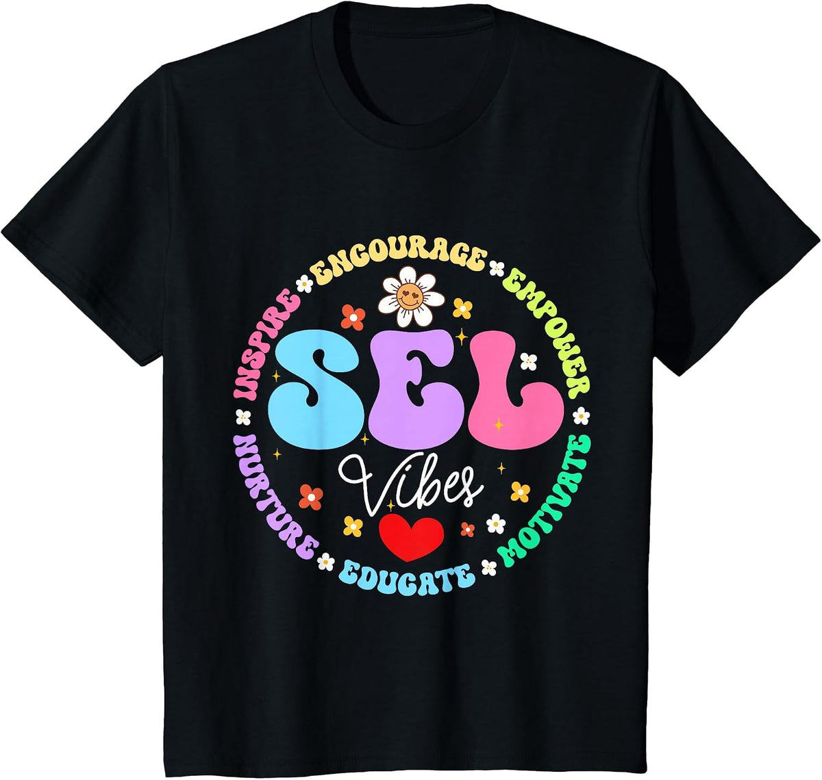 Groovy Social Emotional Learning Teacher SEL Vibes T-Shirt - Black