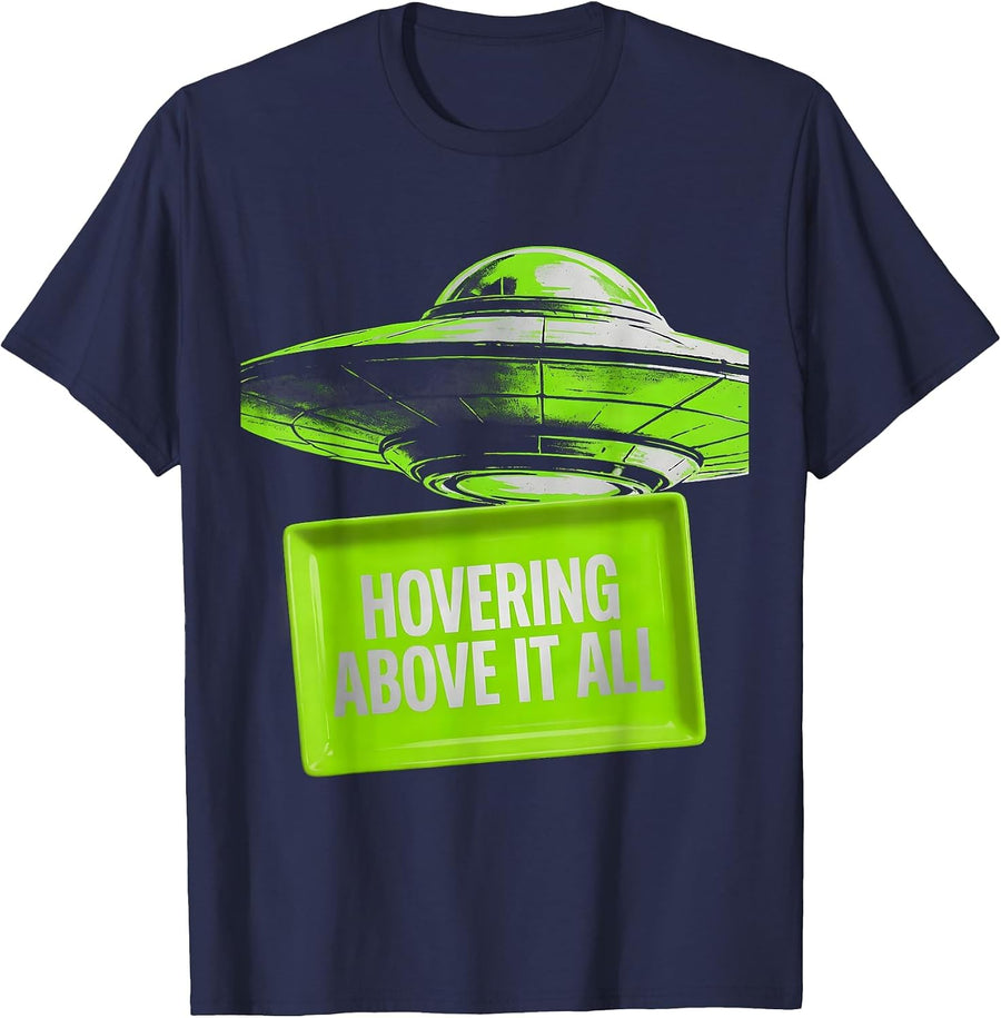 Hovering Above It All Alien UFO Design T-Shirt - Navy Blue