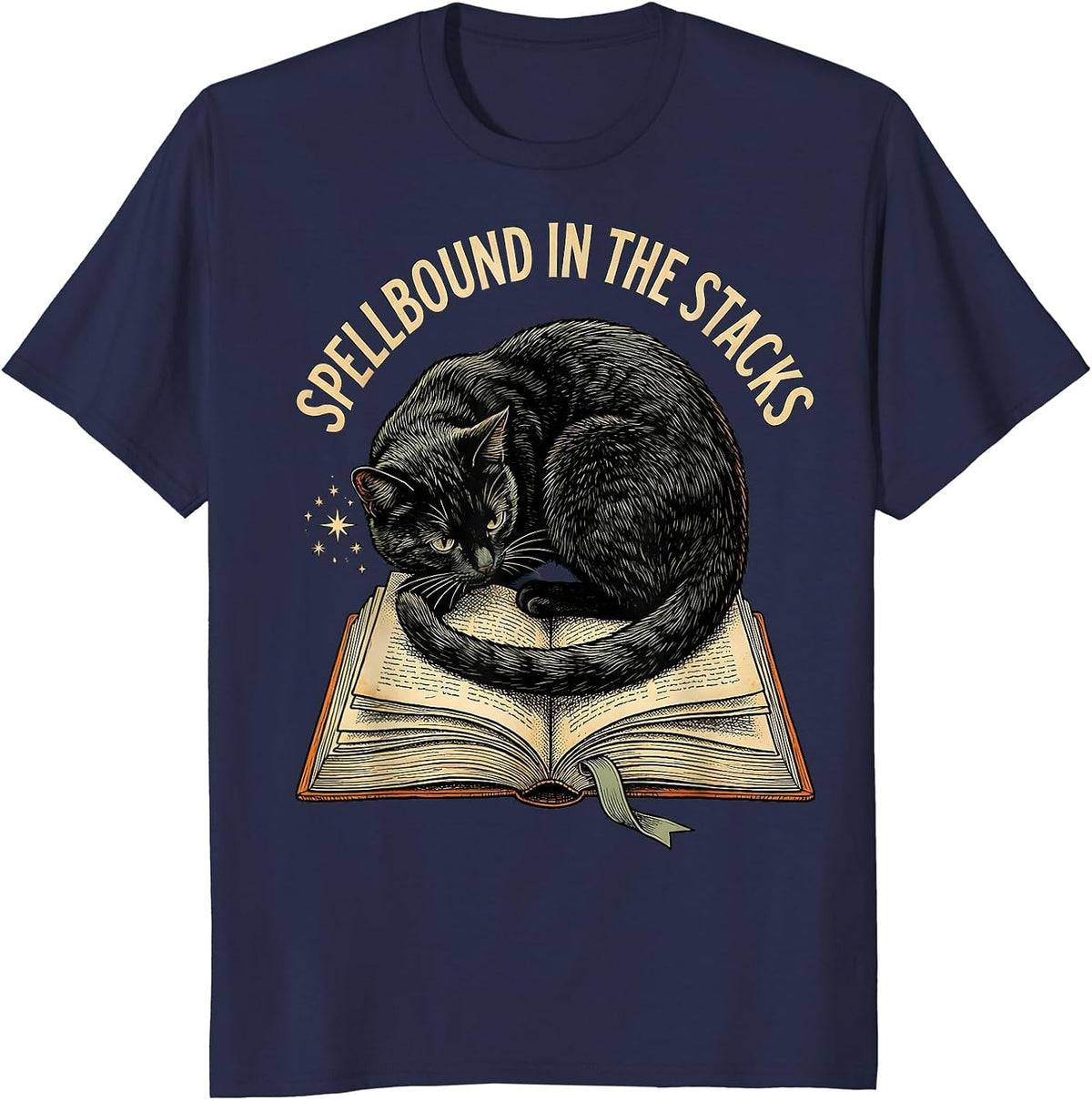 Spellbound In The Stacks Funny Book Lover Halloween Reader T-Shirt - Navy Blue