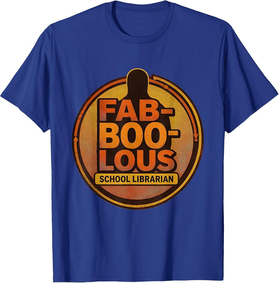 Fab-Boo-Lous School Librarian Retro 70s Halloween Costume T-Shirt - Royal Blue