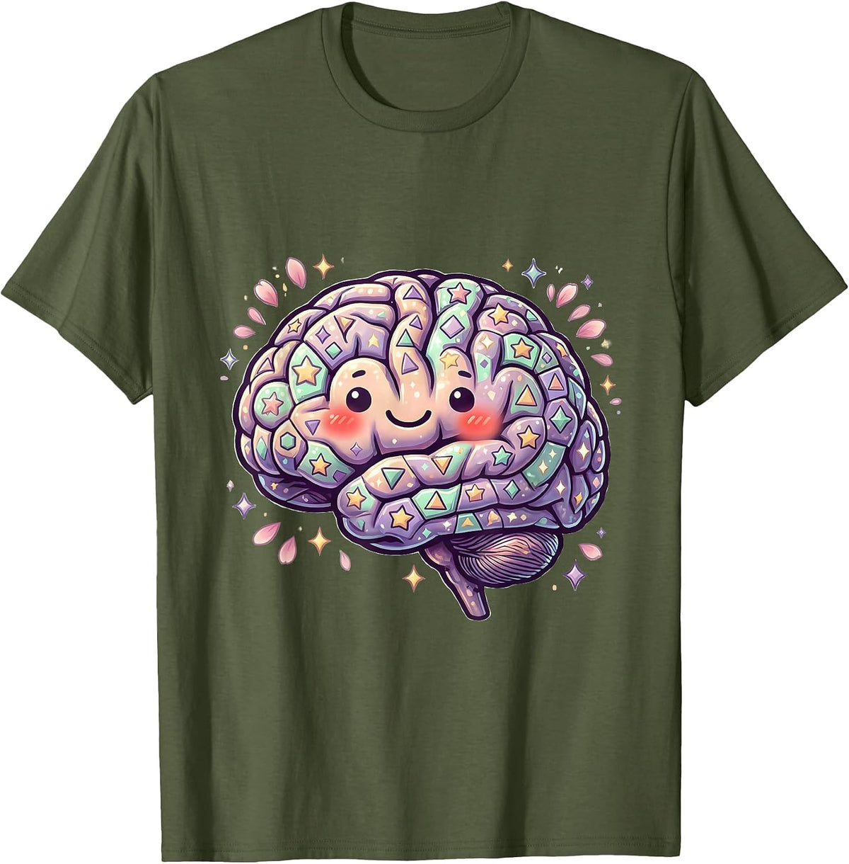 Men's Autism Awareness Geometric Brain Art Design T-Shirt - Olive Green