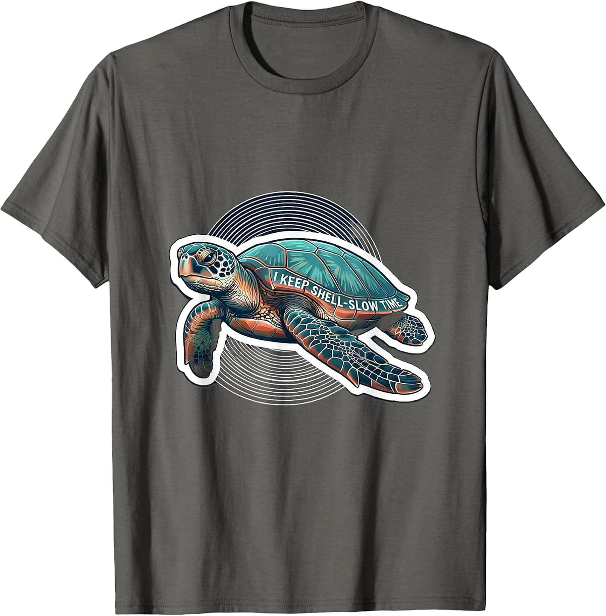 Men's I Keep Shell-Slow Time Sticker Sea Turtle Ocean Animal Lover T-Shirt - Asphalt Grey