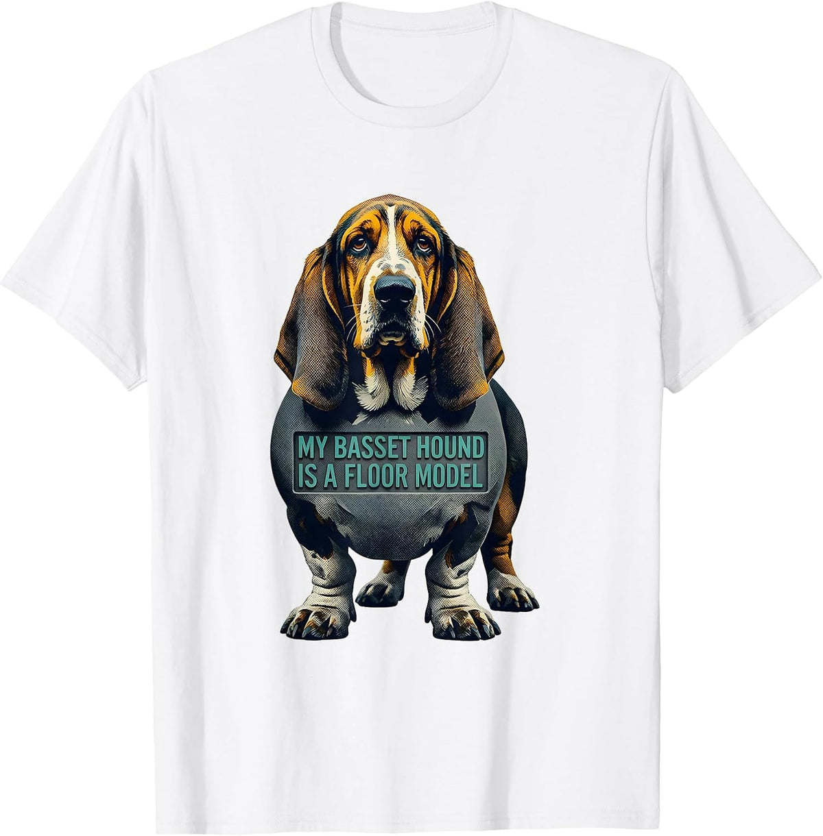 Men's My Basset Hound Is A Floor Model Funny Dog Lover Breed Humor T-Shirt - White
