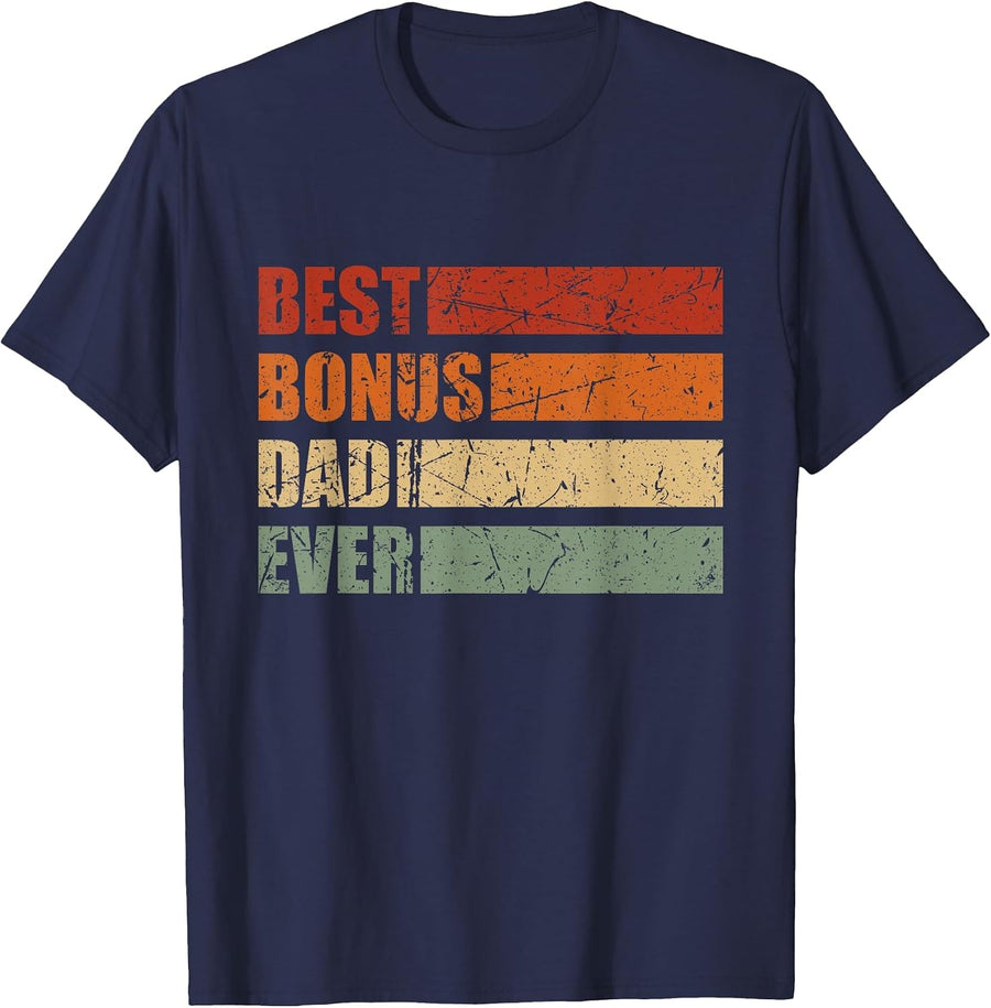 Vintage Best Bonus Dad Ever Stepdad Fathers Day Step Dad T-Shirt - Navy Blue