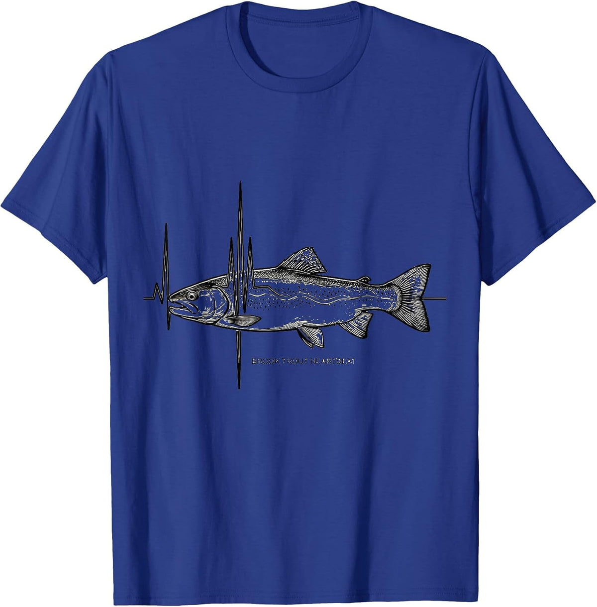Men's Brook Trout Heartbeat Line Art Freshwater Fishing Angler T-Shirt - Royal Blue