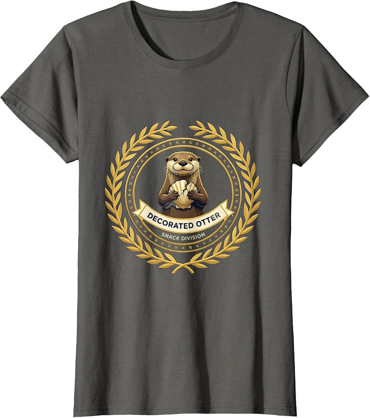 Women's Decorated Otter Snack Division Funny Otter Lover Humor T-Shirt - Asphalt Grey