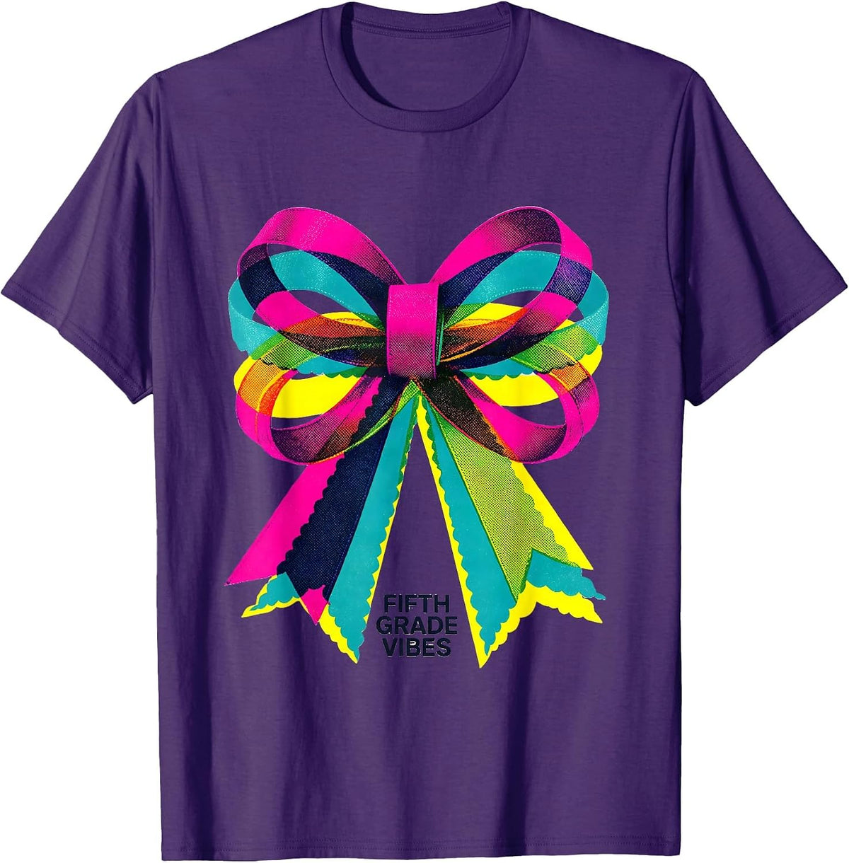 Fifth Grade Vibes Risograph Bow Back to School Girls Teacher T-Shirt - Purple