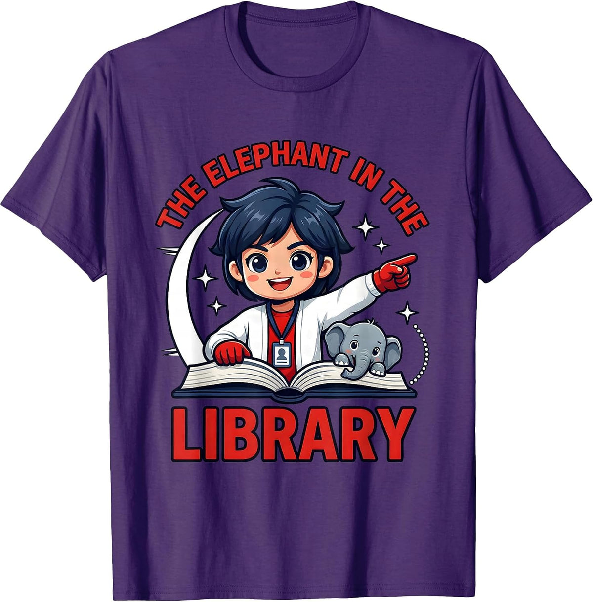 THE ELEPHANT IN THE LIBRARY Funny Teacher School Staff T-Shirt - Purple