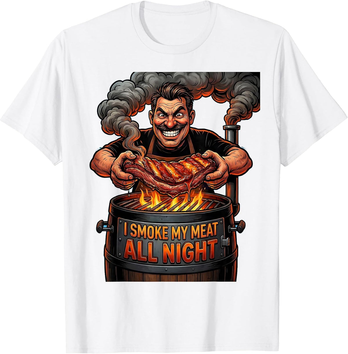 Men's I Smoke My Meat All Night Funny BBQ Pitmaster Dad Gift T-Shirt - White
